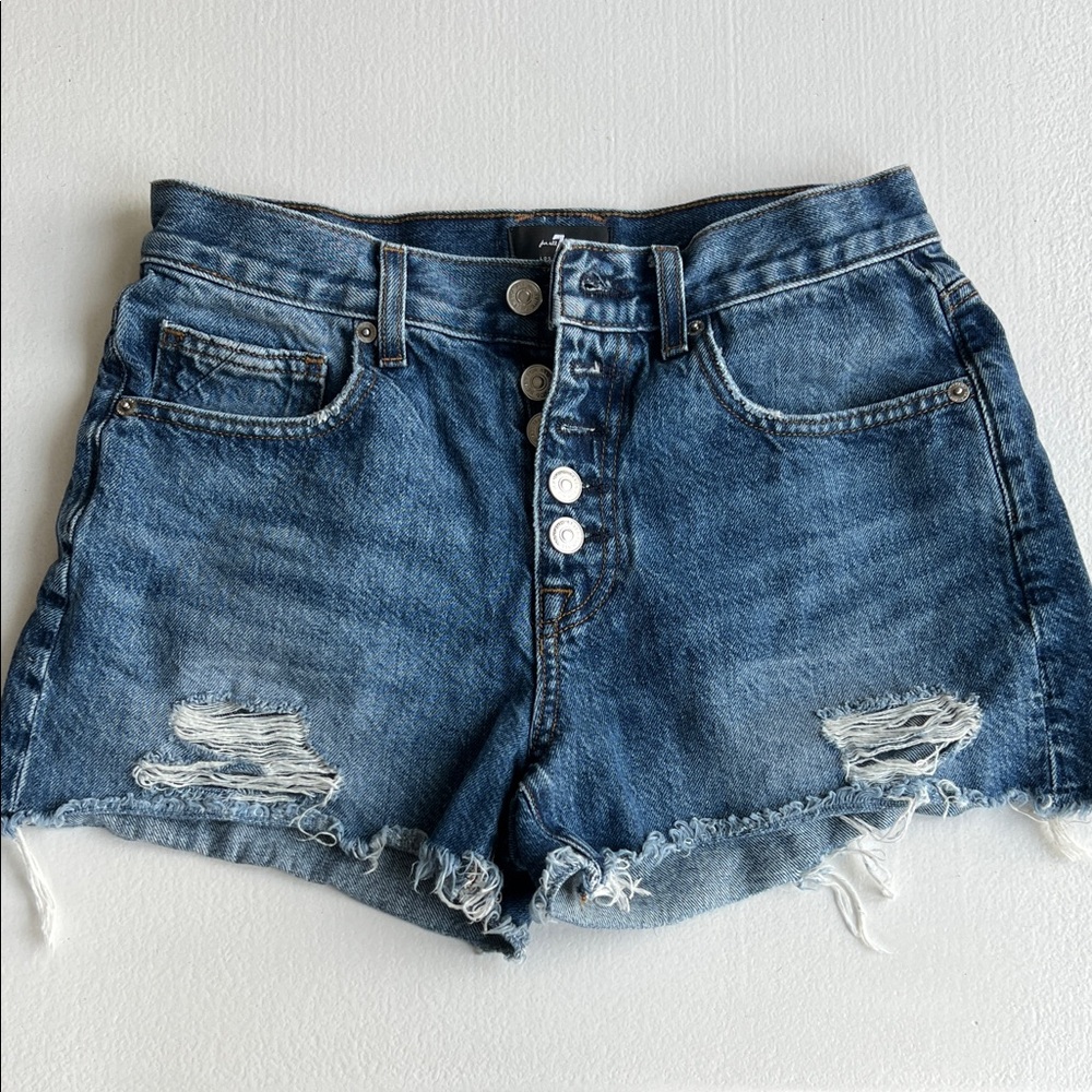 7 For All Mankind Distressed Blue Jean Shorts